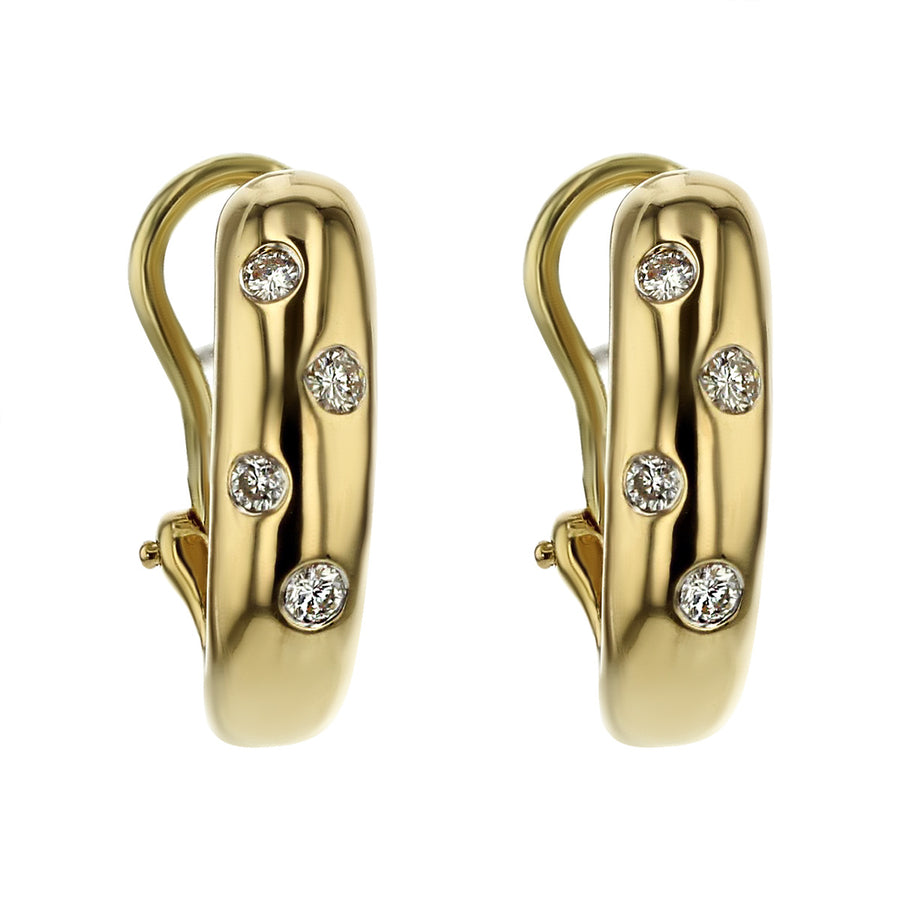 14K Yellow Gold Diamond Solid Drop Earrings