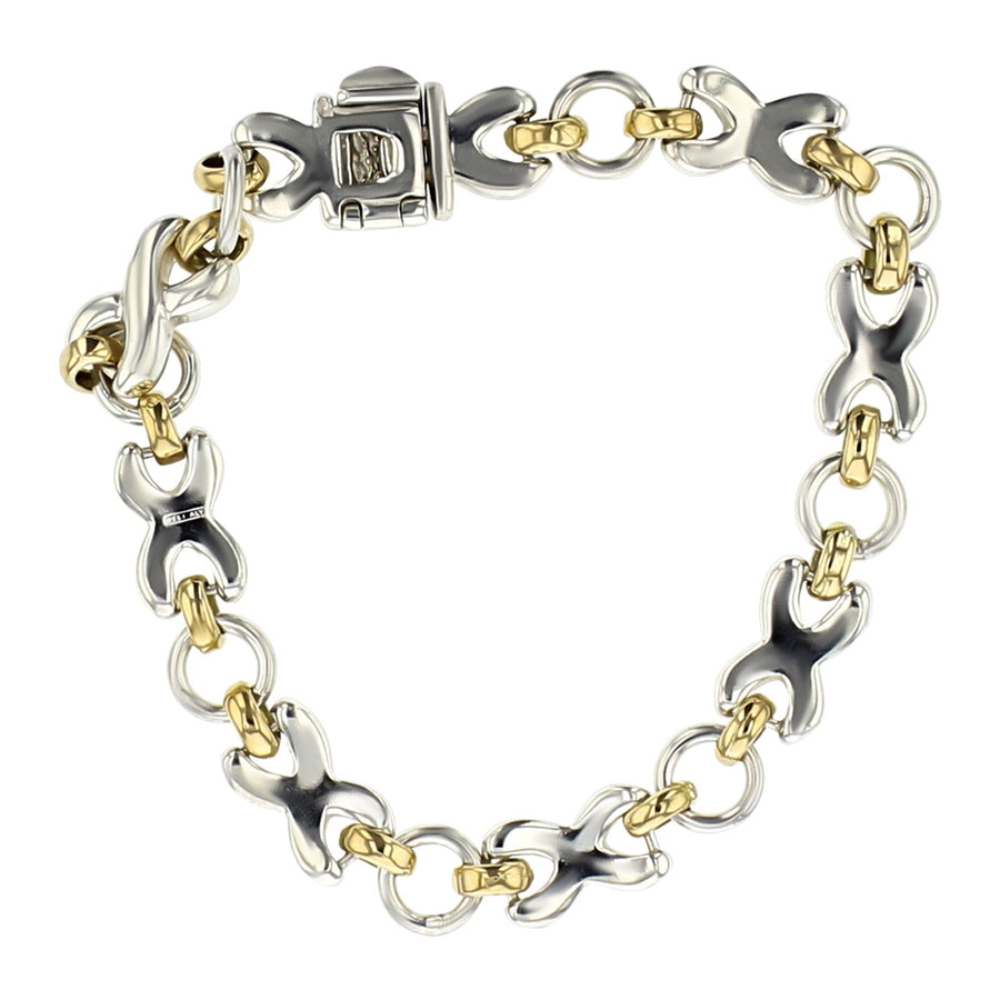 Sterling Silver 14K Gold X & O Pattern Bracelet