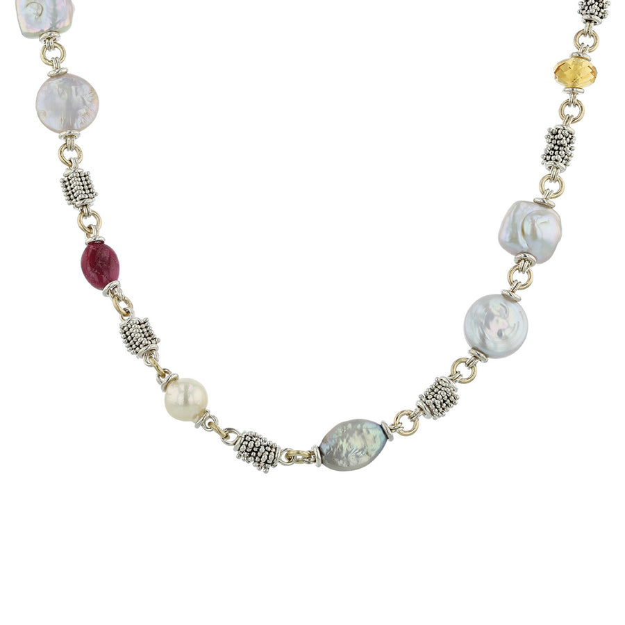 Freshwater Pearl and Color Stone 16-Inch Necklace
