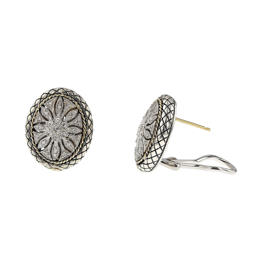 Silver and 18K Button Earrings with Diamonds