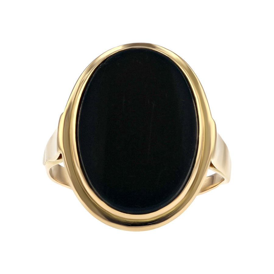 14K Yellow Gold Black Onyx Oval Signet Ring