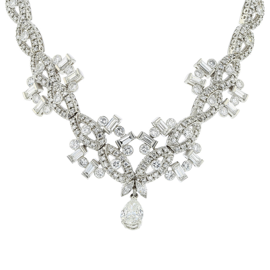 Platinum Pear-Shaped Diamond Pendant Necklace