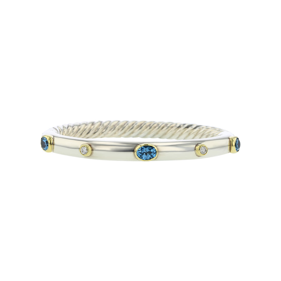 Sterling Silver and 18K Gold Topaz and Diamond Bangle