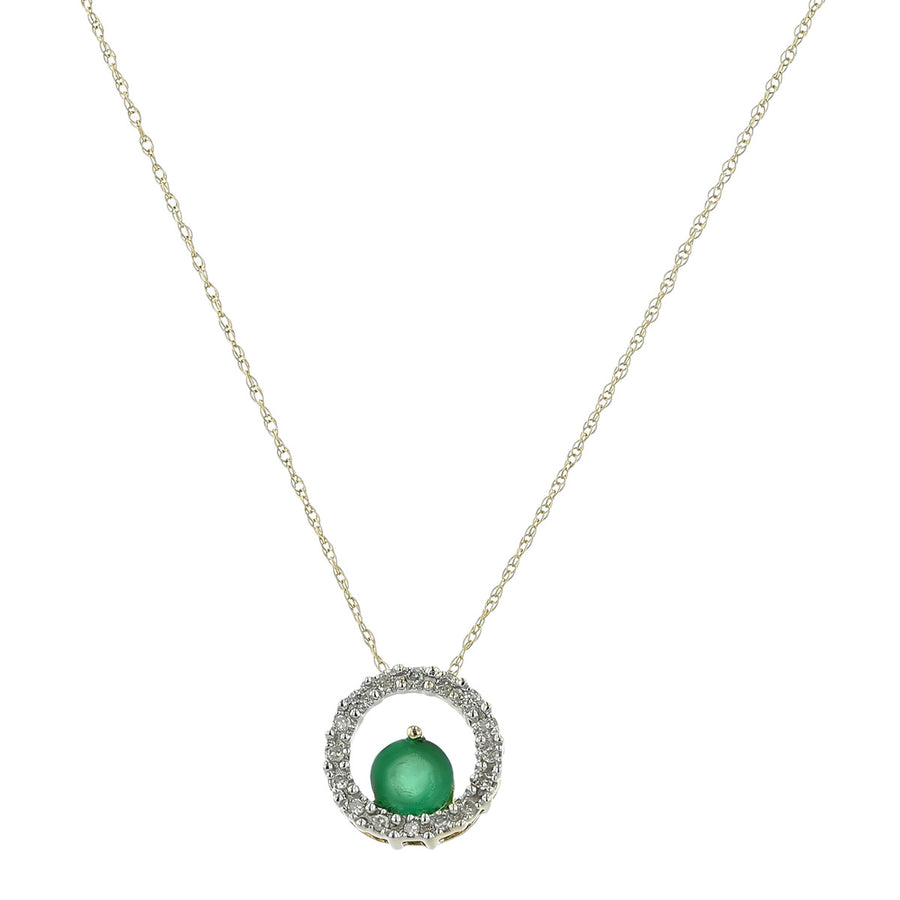14K Emerald and Diamond Halo Pendant Necklace
