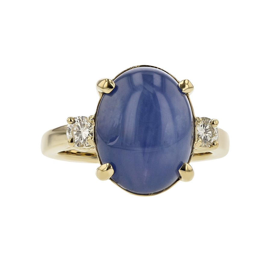 14K Cabochon Star Sapphire and Diamond Ring