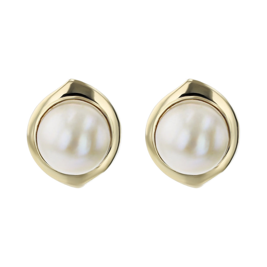 14K Gold 12.50mm Mabe Pearl Button Earrings