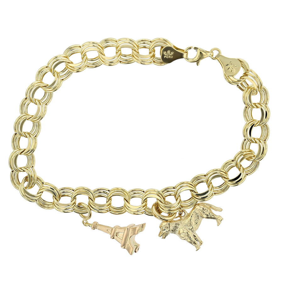 14K Bracelet with Eiffel Tower and Dog Charms