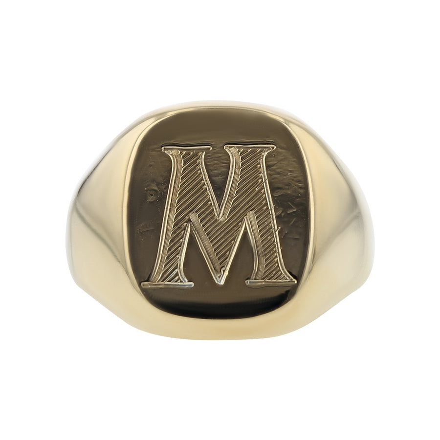 Mens Initial M Gold 16.70mm Signet Ring