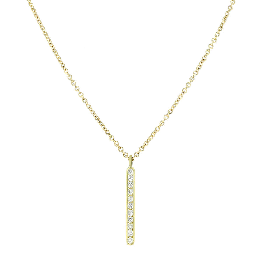 14K Gold Diamond Straight Row Pendant Necklace