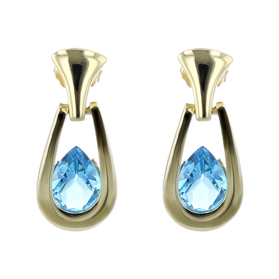 14K Pear-Shaped Blue Topaz Dangle Earrings