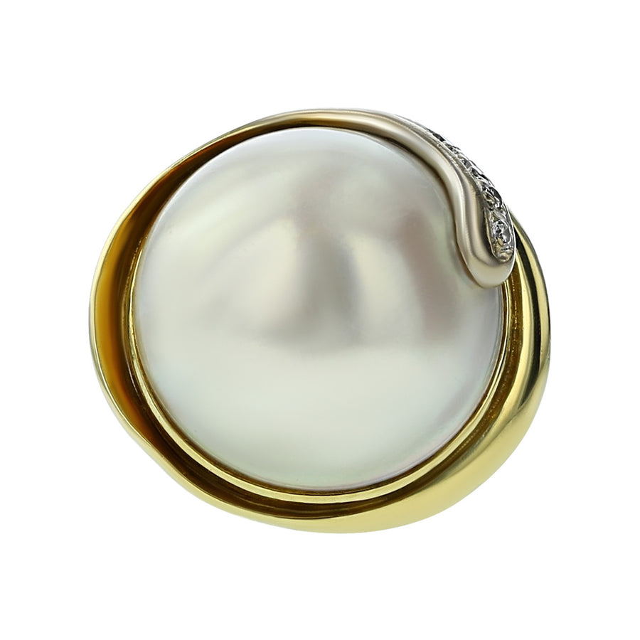 14K Yellow Gold Mabe Pearl and Diamond Ring