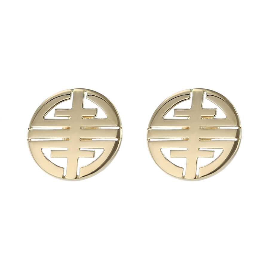 14K Gold Earrings with Geometric Cut-Out Pattern