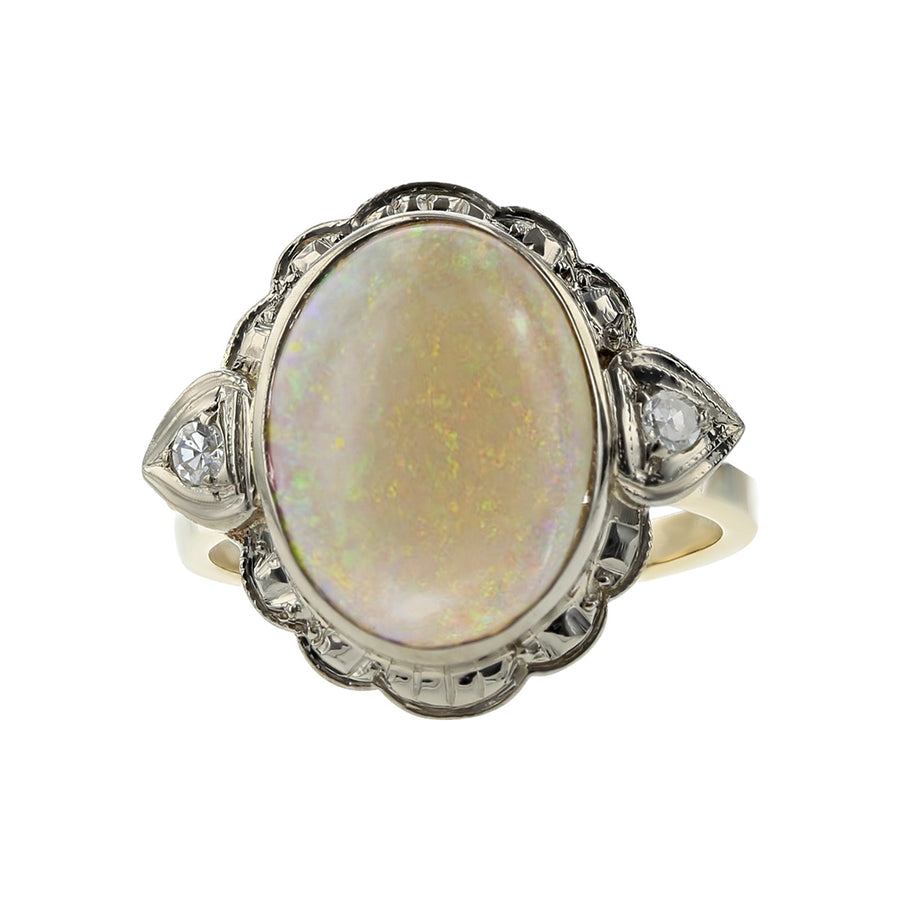 Cabochon Opal and Diamond Two Tone Gold Ring