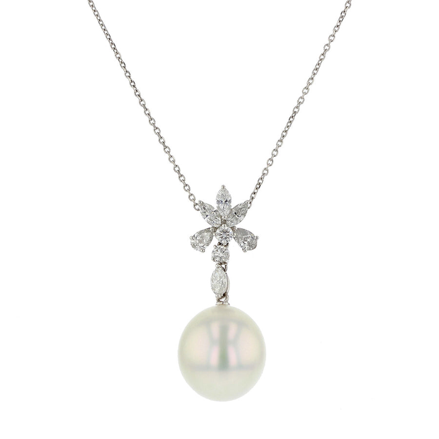 White South Sea Pearl Diamond Pendant Necklace