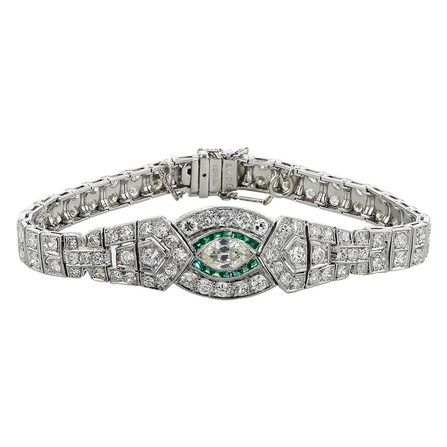 Art Deco Platinum Diamond and Green Spinel Bracelet