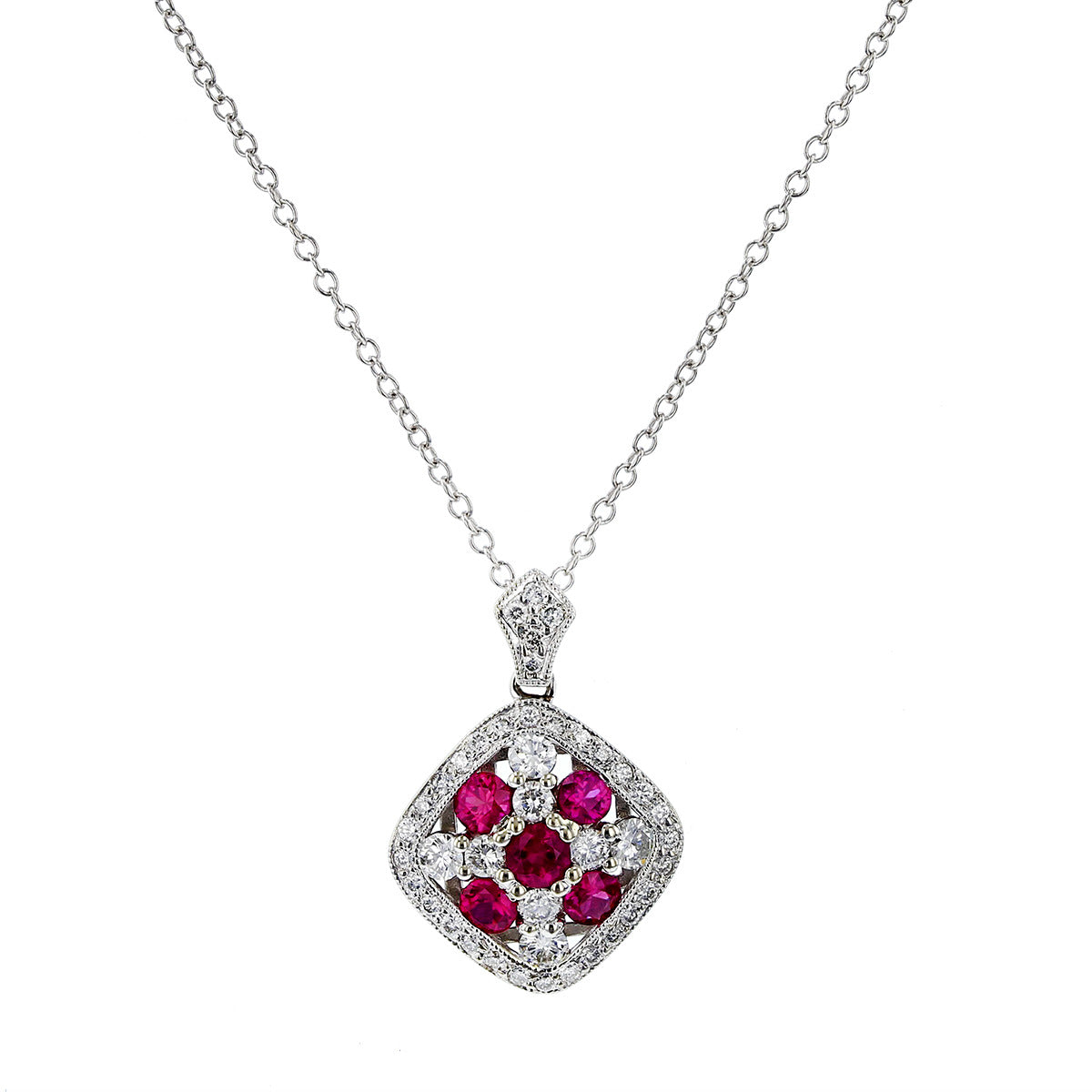 14K White Gold Ruby and Diamond Pendant Necklace | Shreve & Co.