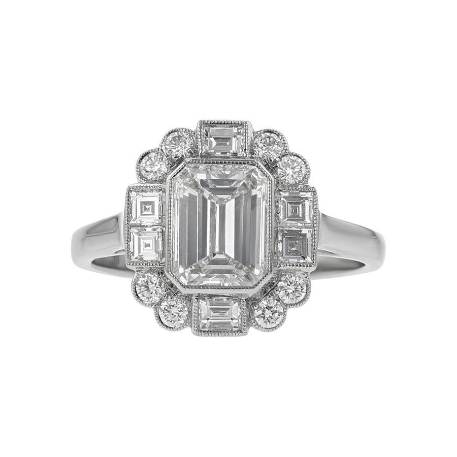 Platinum Emerald-cut Diamond Halo Engagement Ring