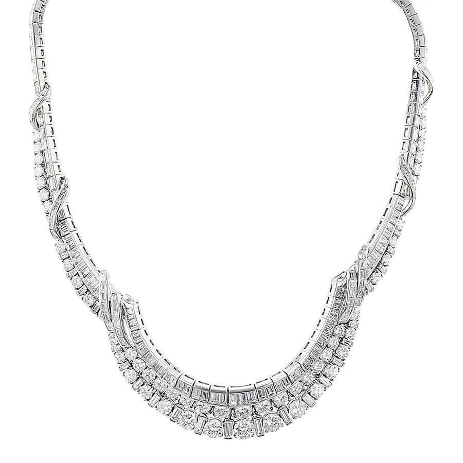 Mid-Century Platinum Diamond Bib Necklace