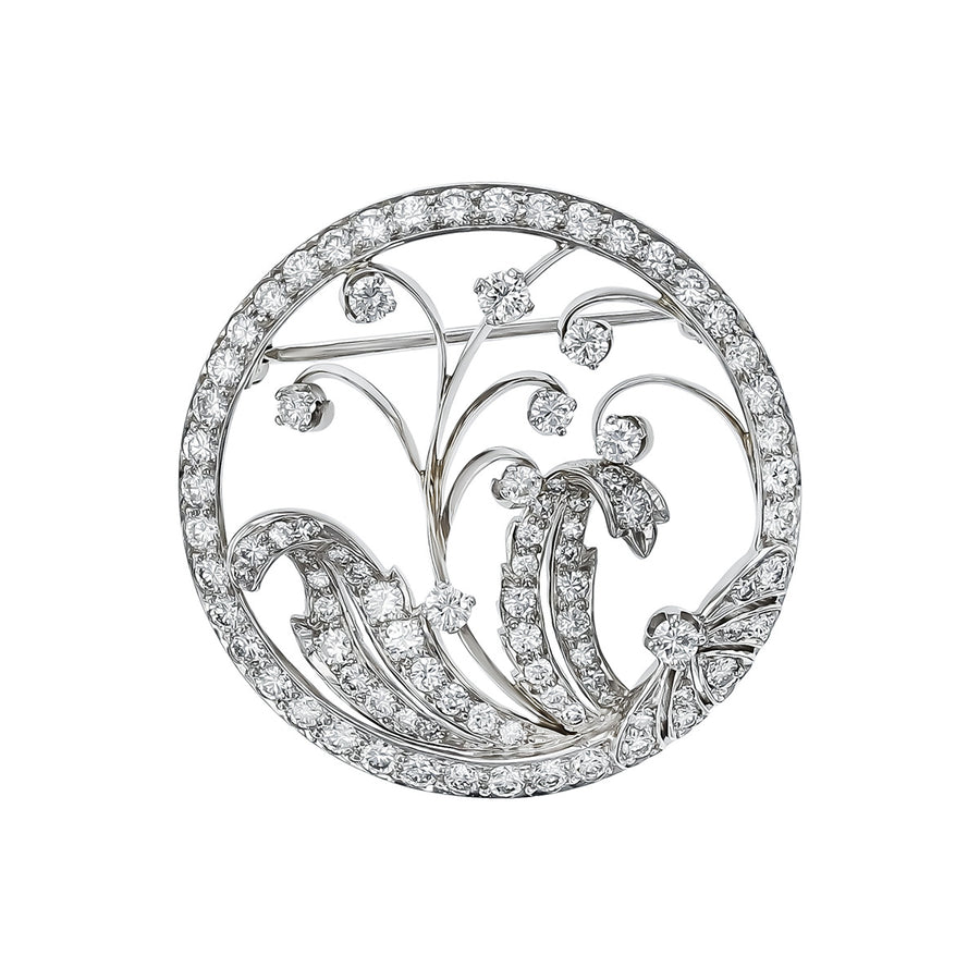 Mid-Century Platinum Diamond Floral Circle Pin