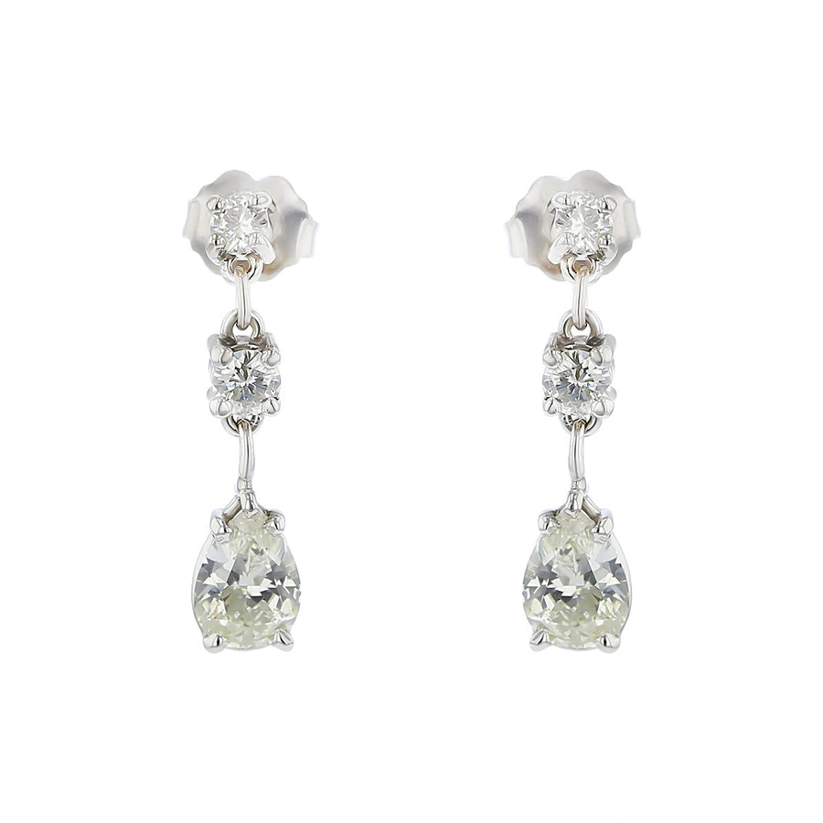 14K White Gold Pear Shape Diamond Drop Earrings