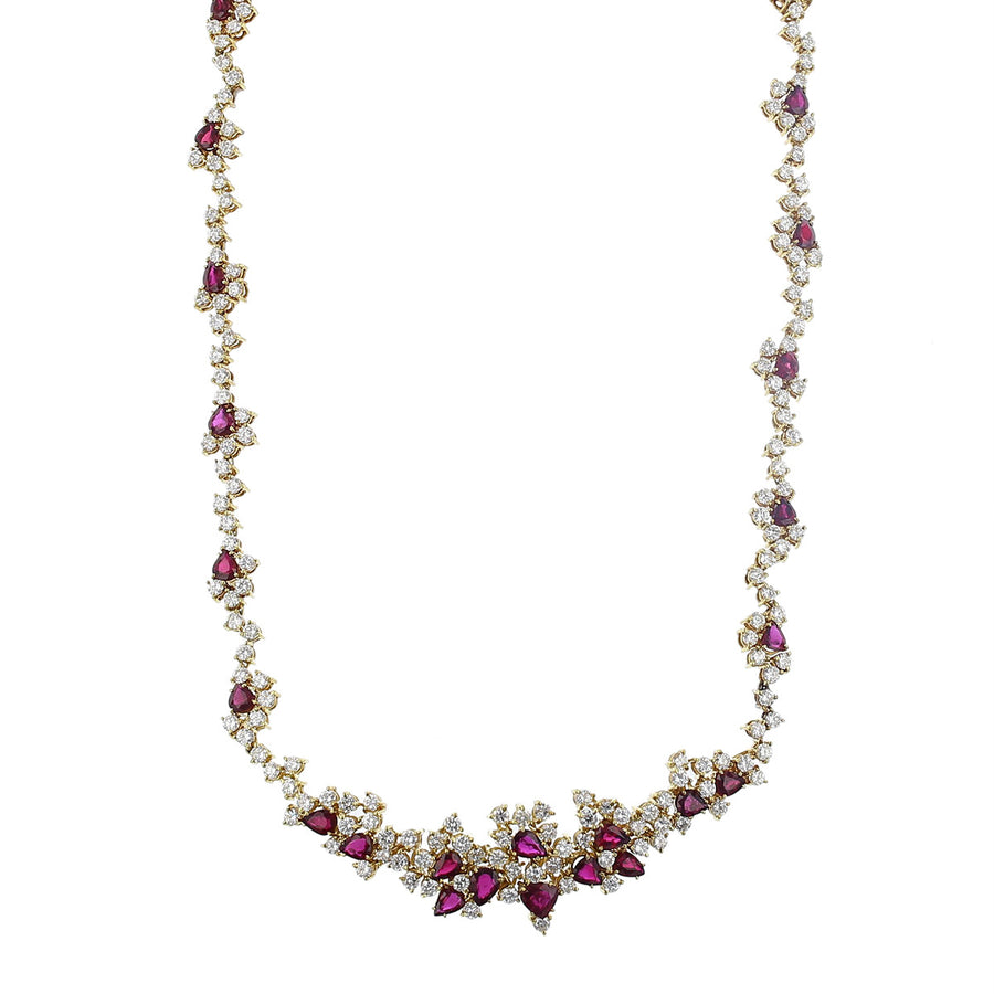 18K Yellow Gold Ruby and Diamond Necklace