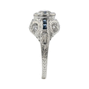 Platinum Round Brilliant Diamond and Sapphire Ring