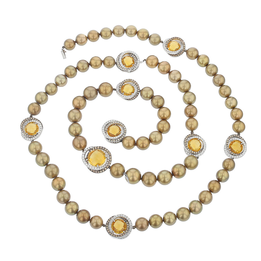 Yvel 18K Gold Diamond, Citrine and Brown Pearl Necklace
