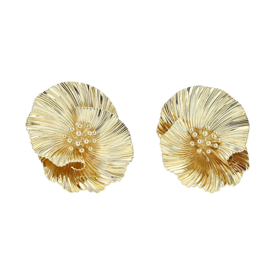 14K Yellow Gold Folded Fan Shape Clip-on Earrings