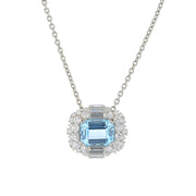 Platinum Sku Blue Topaz and Diamond Halo Pendant