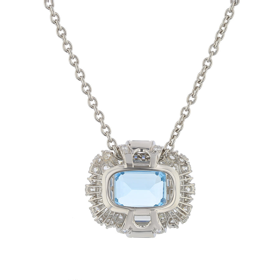 Platinum Sku Blue Topaz and Diamond Halo Pendant