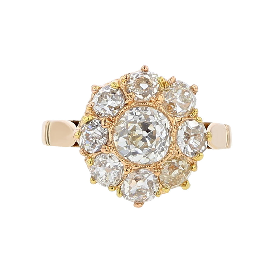 14K Yellow Gold Cluster Diamond Halo Ring