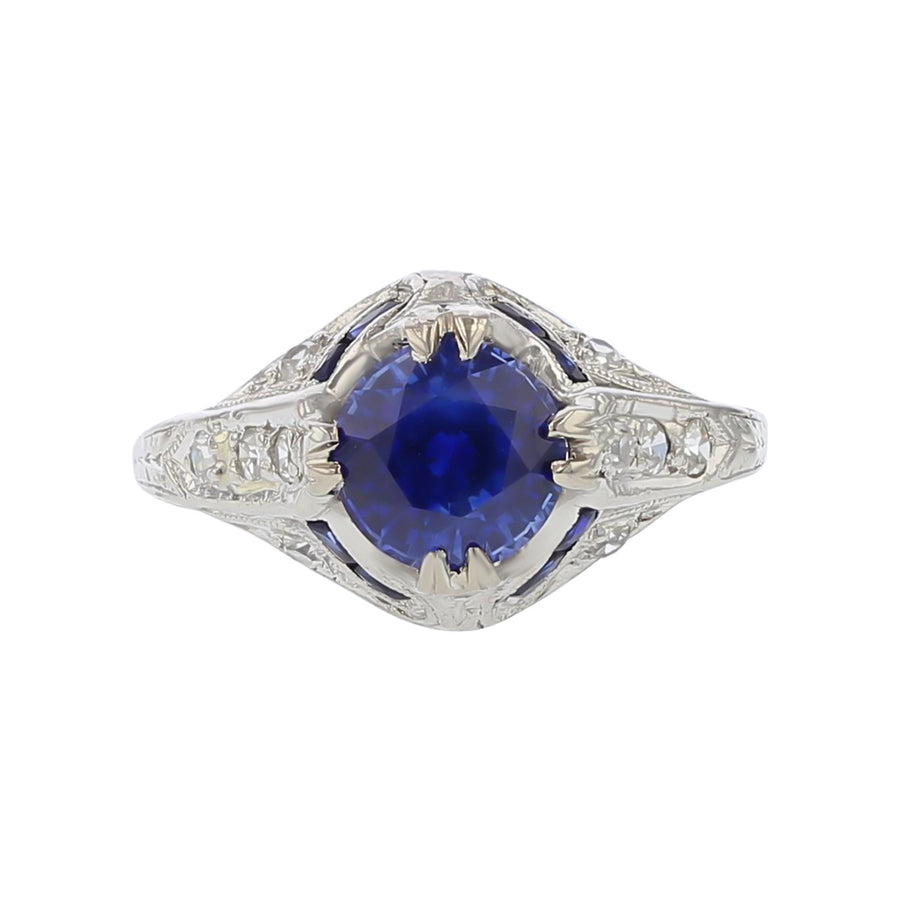 Art Deco Platinum Sapphire and Diamond Ring