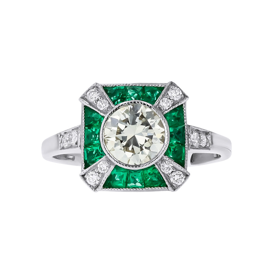 Art Deco Style Diamond and Emerald Engagement Ring