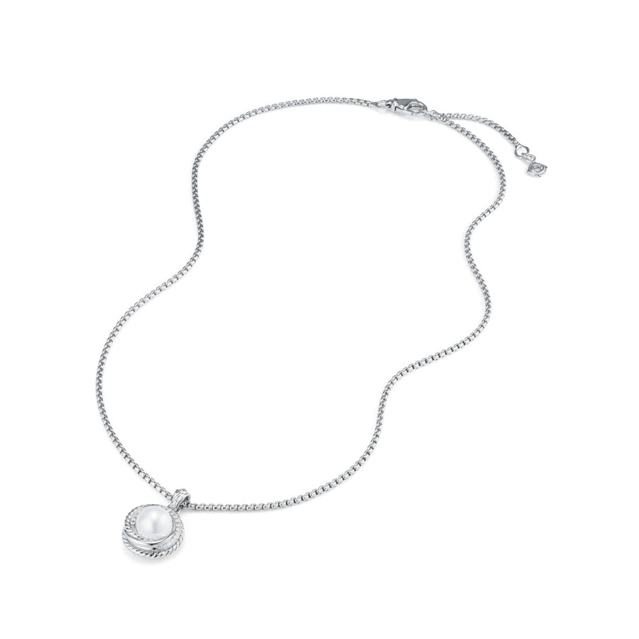 Pearl Crossover Pendant Necklace with Diamonds