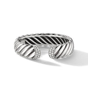 Sculpted Cable Cuff Bracelet in Sterling Silver with Pave Diamonds