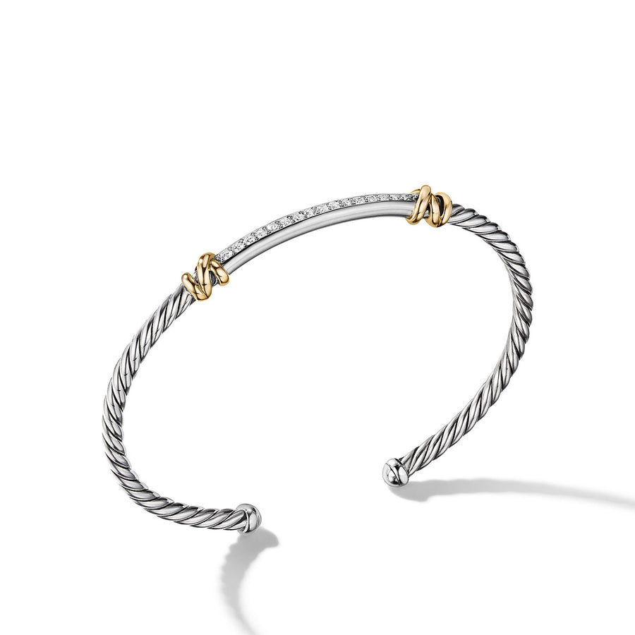 Petite Helena Two Station Wrap Bracelet in Sterling Silver with 18K Yellow Gold with Pave Diamonds
