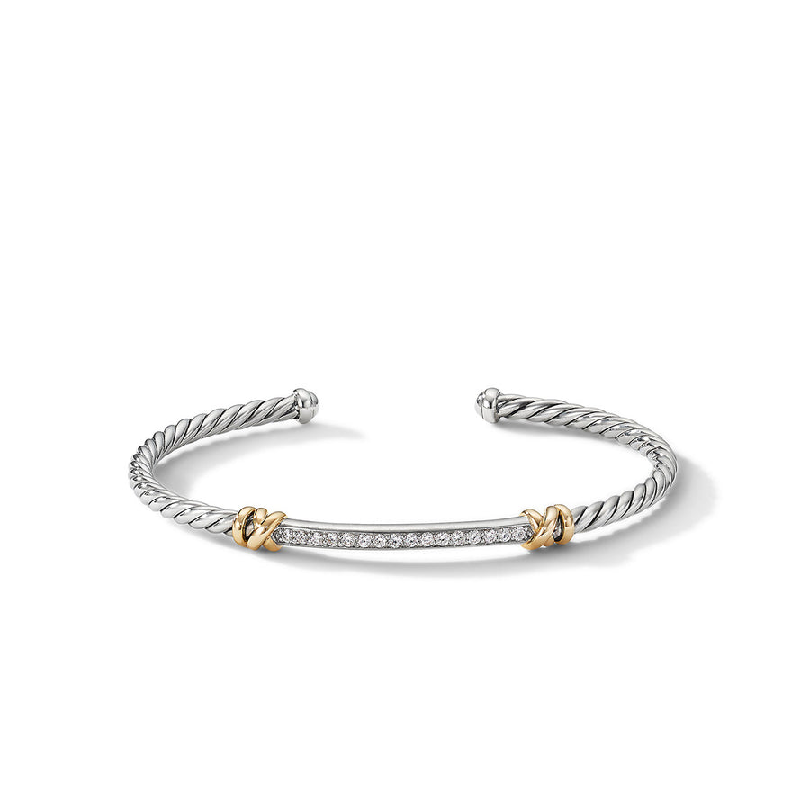 Petite Helena Two Station Wrap Bracelet in Sterling Silver with 18K Yellow Gold with Pave Diamonds