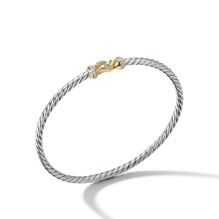 Buckle Bracelet in Sterling Silver with 18K Yellow Gold and Pave Diamonds