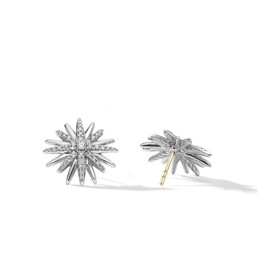 Starburst Stud Earrings in Sterling Silver with Pave Diamonds