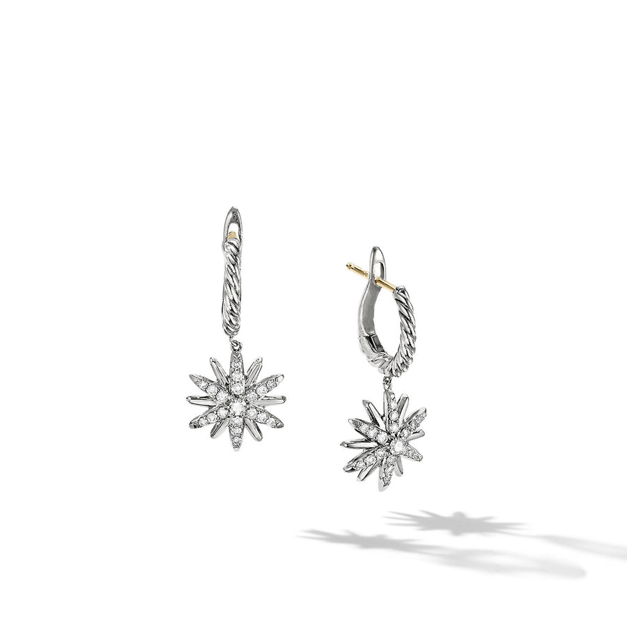 Starburst Drop Earrings in Sterling Silver with Pave Diamonds