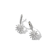 Starburst Drop Earrings in Sterling Silver with Pave Diamonds