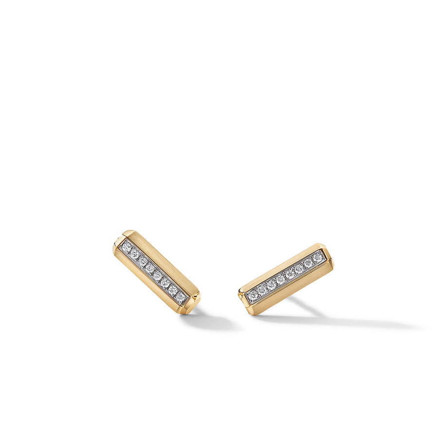 Lexington Barrel Stud Earrings in 18K Yellow Gold with Pave Diamonds