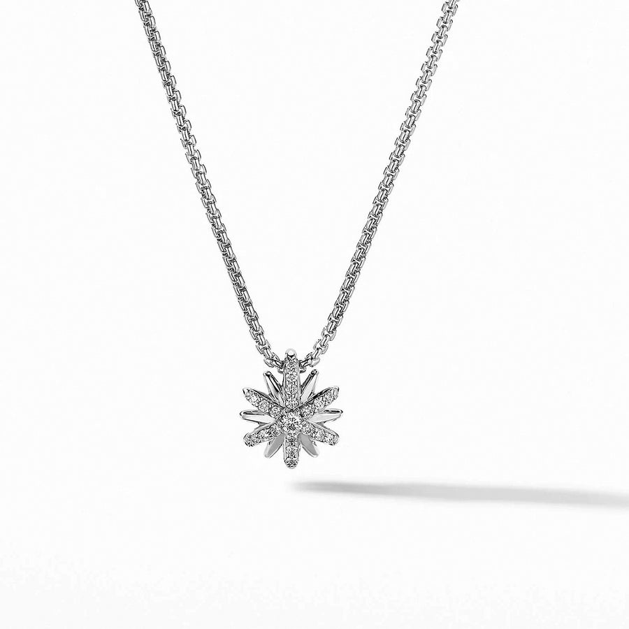 Petite Starburst Station Necklace in 18K Yellow Gold with Pave Diamonds