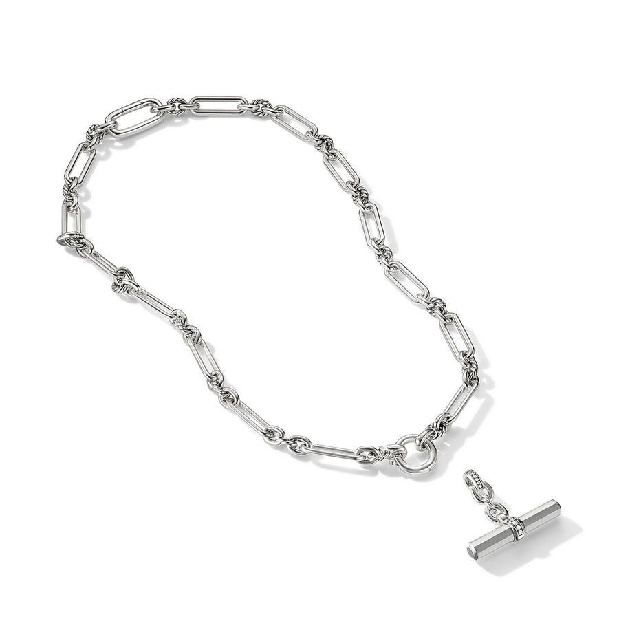 Lexington EW Chain Necklace in Sterling Silver with Pave Diamonds