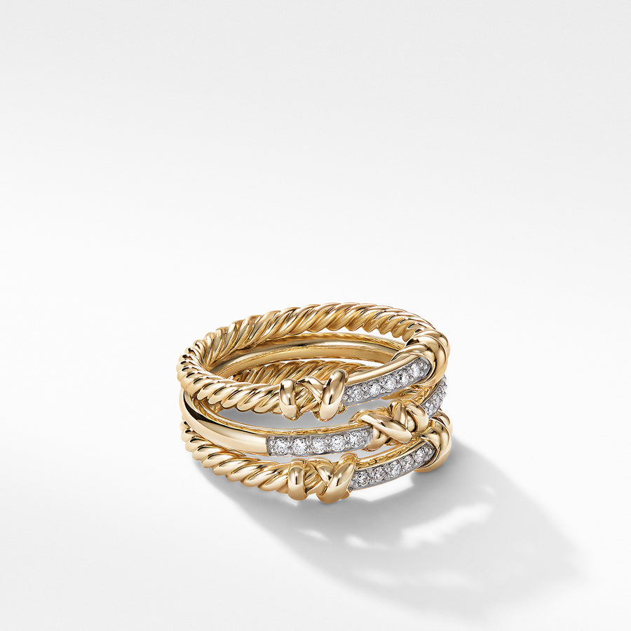 Petite Helena Wrap Three Row Ring in 18K Yellow Gold with Pave Diamonds