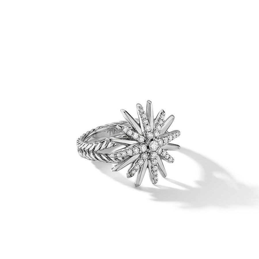 Starburst Ring in Sterling Silver with Pave Diamonds