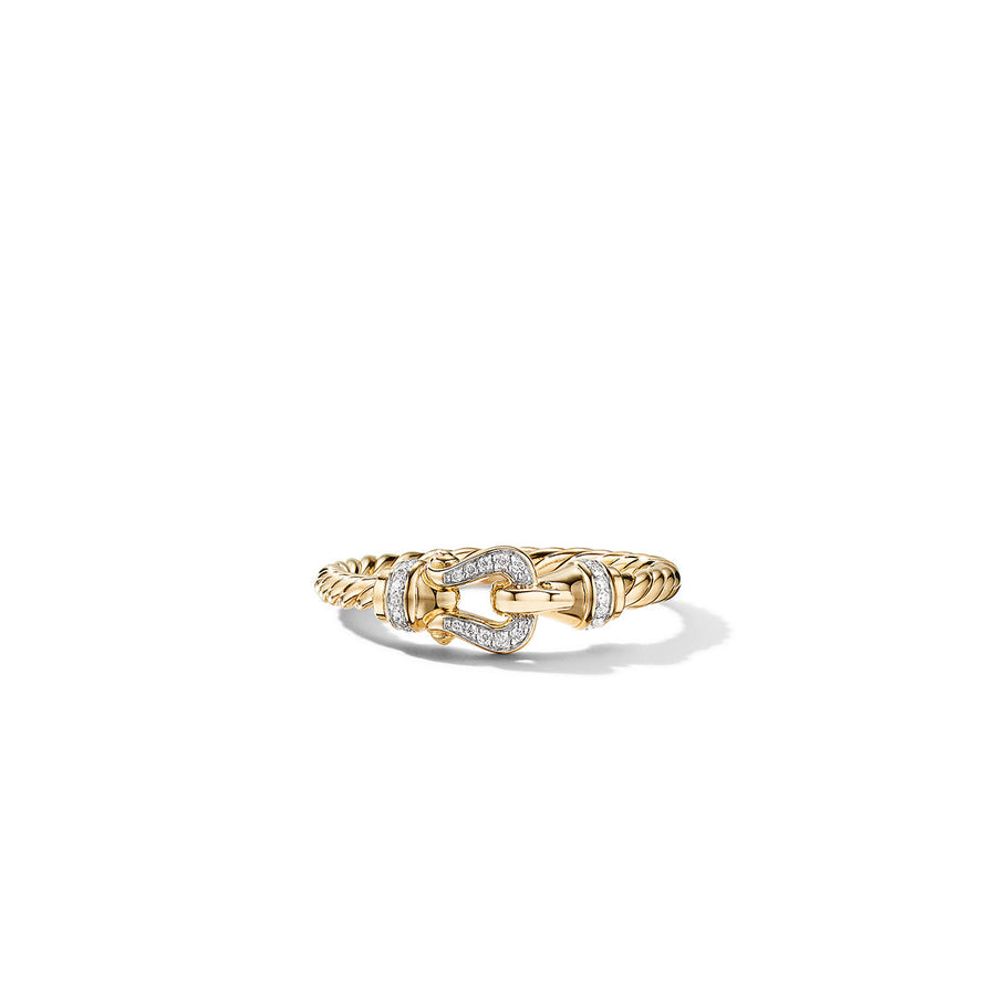 Petite Buckle Ring in 18K Yellow Gold with Pave Diamonds