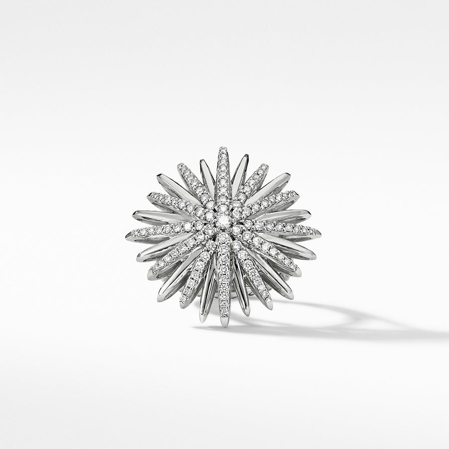 Starburst Ring in Sterling Silver with Pave Diamonds