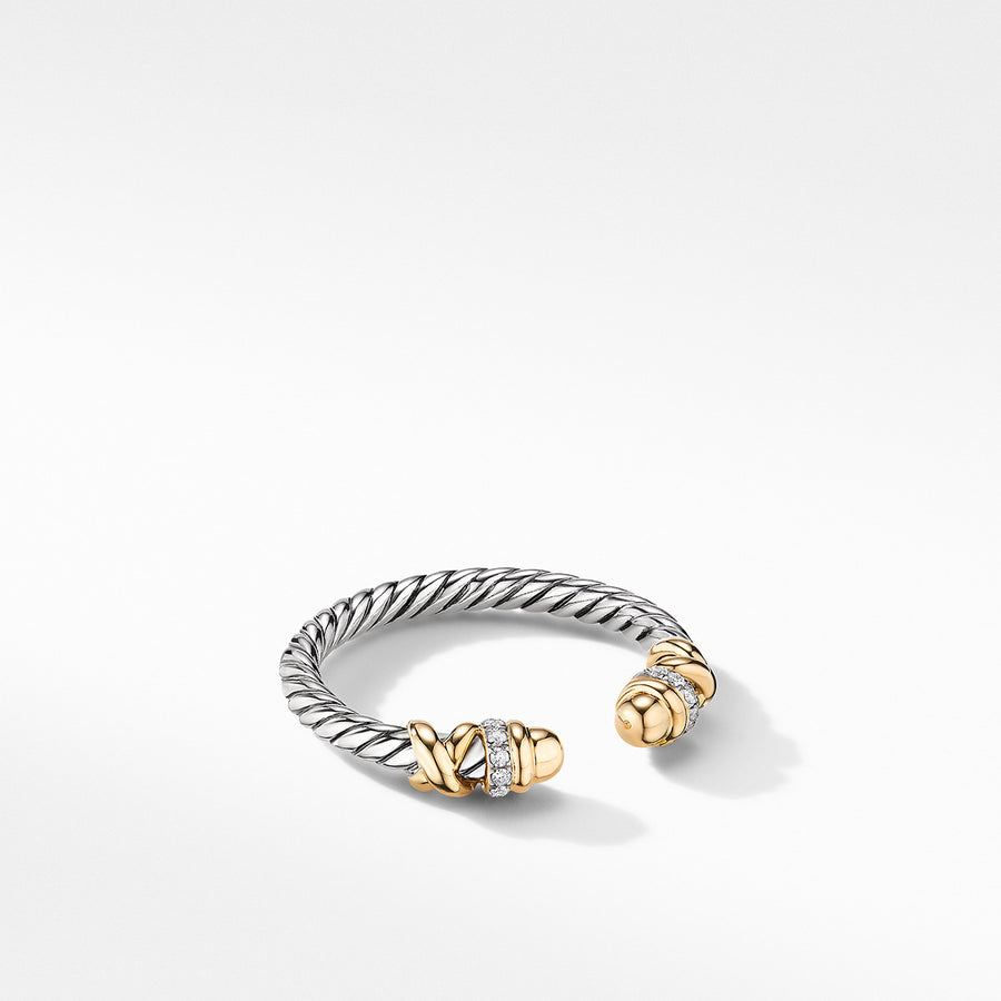 Petite Helena Ring in Sterling Silver with 18K Yellow Gold Domes and Pave Diamonds