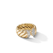 Sculpted Cable Ring in 18K Yellow Gold with Pave Diamonds